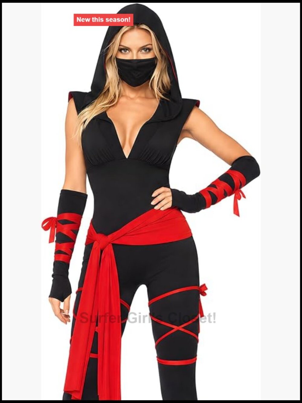 Women's Deadly Ninja Costume 4pc Jumpsuit Set Halloween Cosplay